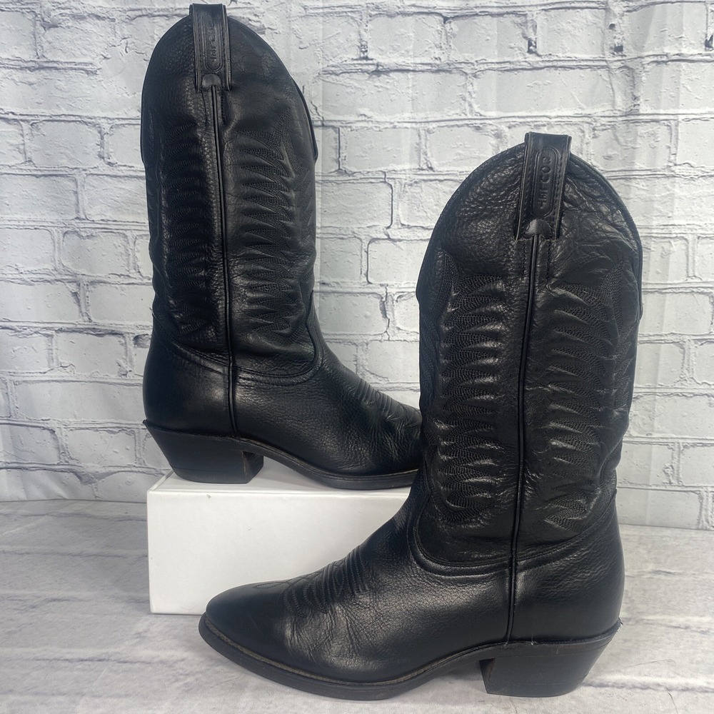 Boulet 9502 Men's Cowboy Boots 8E Sporty Black‎ Deer Tan Leather Western Canada